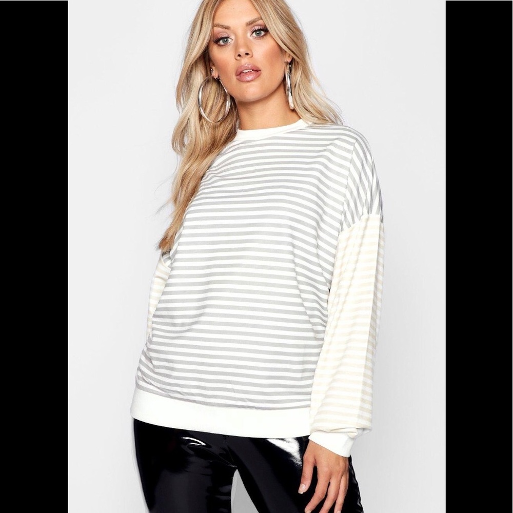 Plus Stripe Contrast Sleeve Boyfriend Sweat